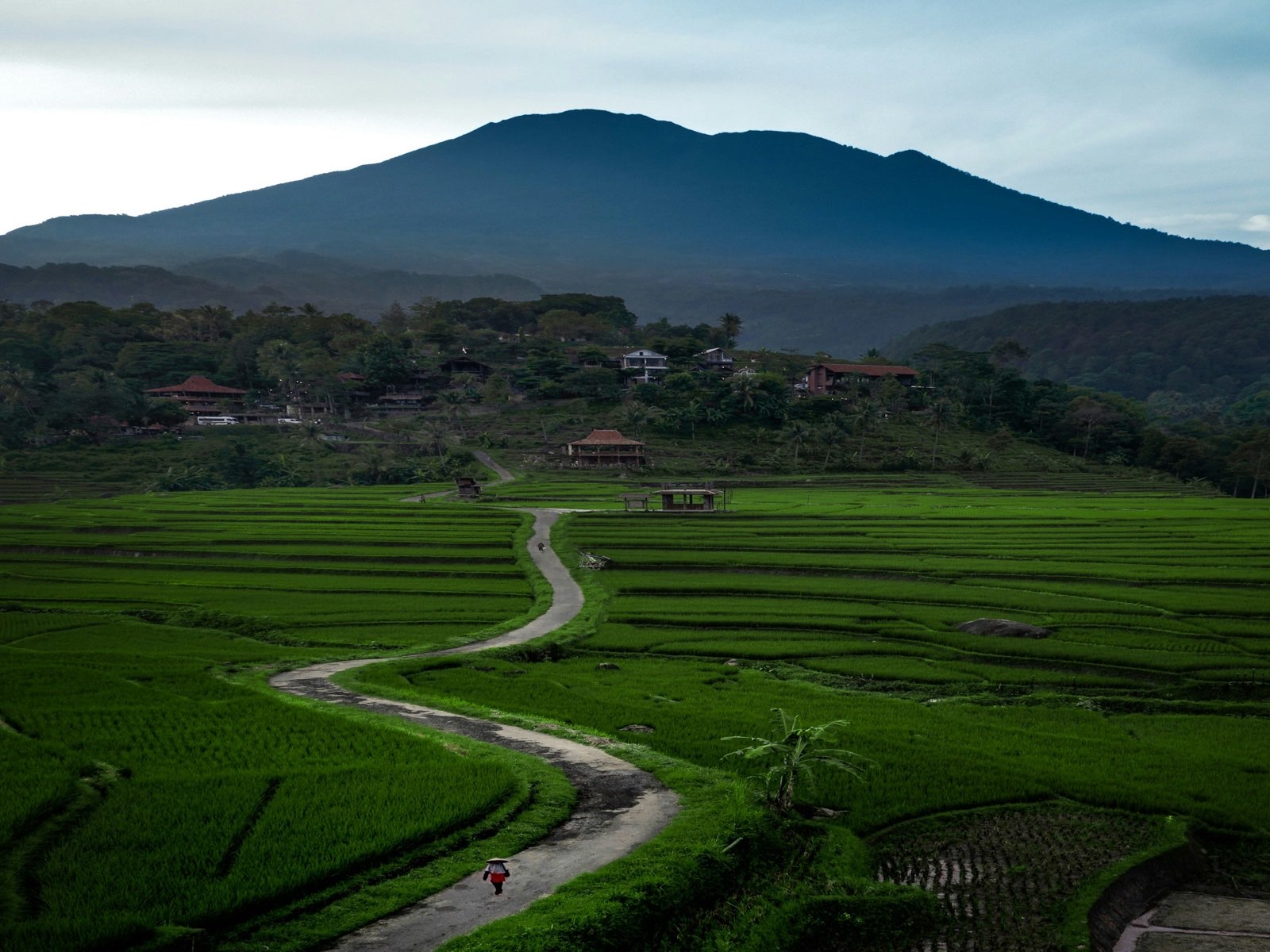 Foto udara lahan dan jalan pedesaan Jawa Barat menggambarkan roadmap pembangunan Pemprov Jabar